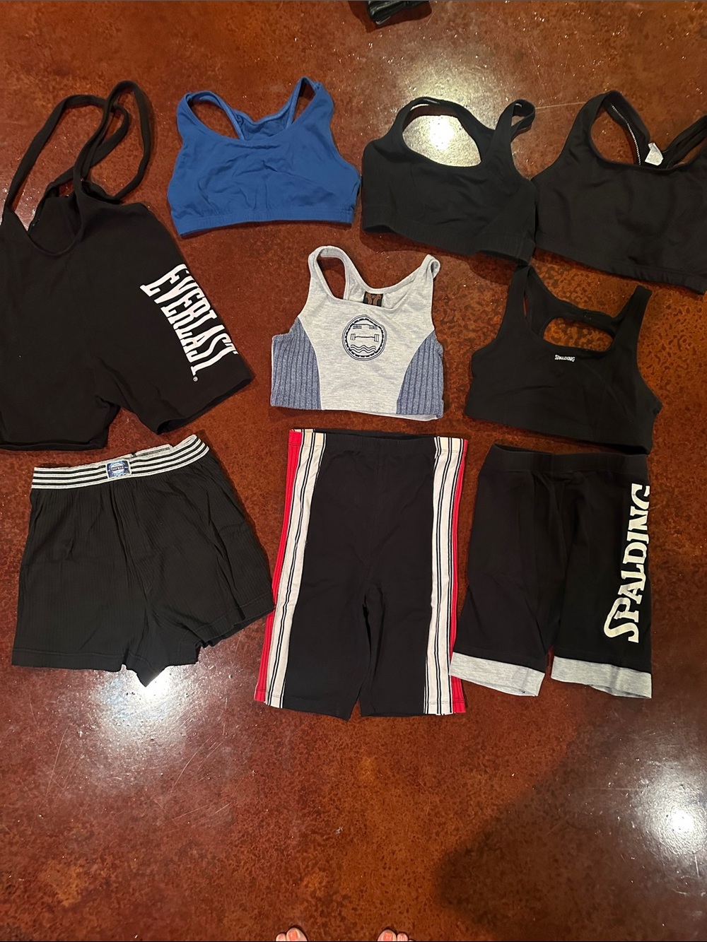 Lot of 9 workout gear! All size med!3 shorts, 5 sports bras and 1 onsie